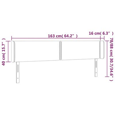 vidaXL sengegavl med LED-lys 163x16x78/88 cm fløjl lysegrå