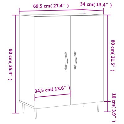 vidaXL skænk 69,5x34x90 cm konstrueret træ røget egetræsfarve