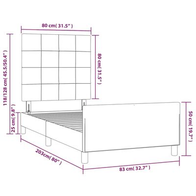 vidaXL sengeramme med sengegavl 80x200 cm stof cremefarvet