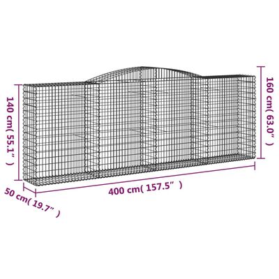 vidaXL buede gabionkurve 8 stk. 400x50x140/160 cm galvaniseret jern