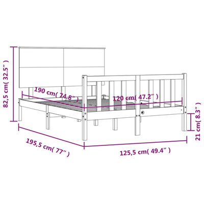 vidaXL sengeramme med sengegavl Small Double massivt træ sort