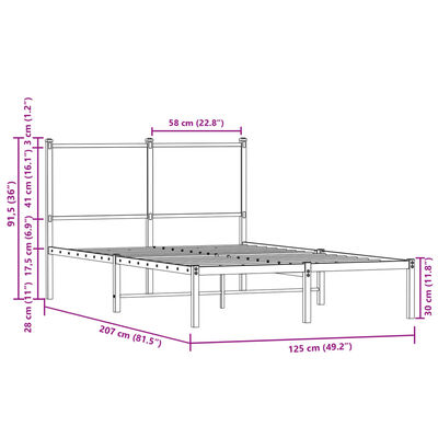 vidaXL sengeramme 120x200 cm uden madras metal brun egetræsfarve