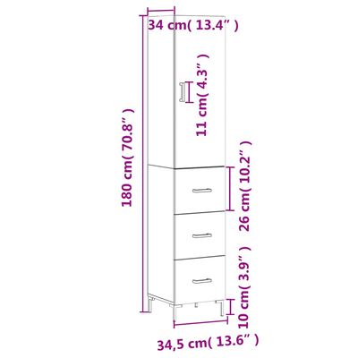 vidaXL skab 34,5x34x180 cm konstrueret træ hvid højglans