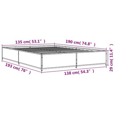 vidaXL sengestel 135x190 cm konstrueret træ og metal brun egetræsfarve