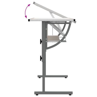 vidaXL skrivebord 110x53x(58-87) cm konstrueret træ og stål hvid grå