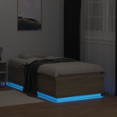 vidaXL sengeramme med LED-lys 90x190 cm konstrueret træ sonoma-eg