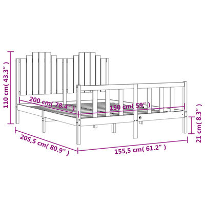 vidaXL sengeramme med sengegavl kingsize massivt træ sort