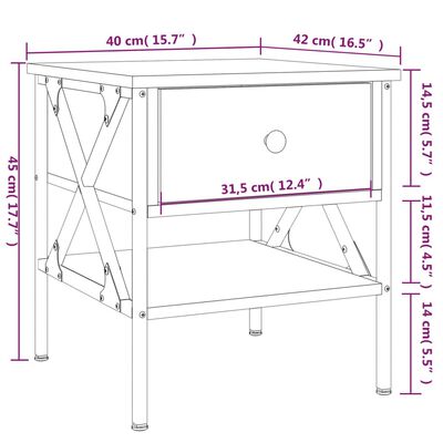 vidaXL sengebord 40x42x45 cm konstrueret træ brun egetræsfarve