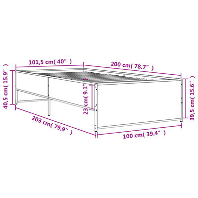 vidaXL sengeramme 100x200 cm konstrueret træ og metal røget eg