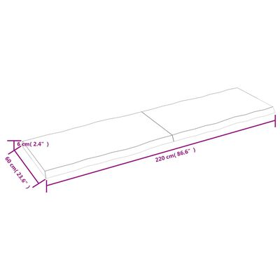 vidaXL bordplade 220x60x(2-6) cm naturlig kant behandlet træ lysebrun