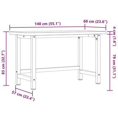 vidaXL arbejdsbænk 140x60x83 cm massivt akacietræ rektangulær