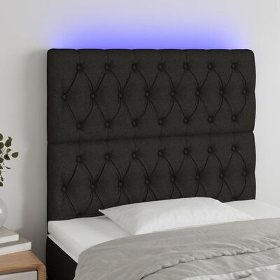 vidaXL sengegavl med LED-lys 90x7x118/128 cm stof sort