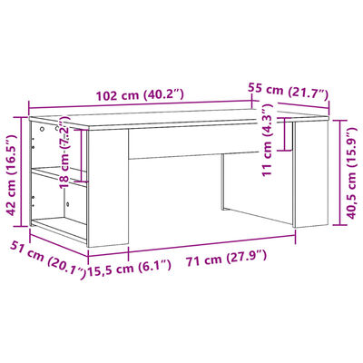 vidaXL sofabord 102x55x42 cm konstrueret træ brun egetræsfarve