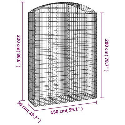 vidaXL buet gabionkurv 150x50x200/220 cm galvaniseret jern