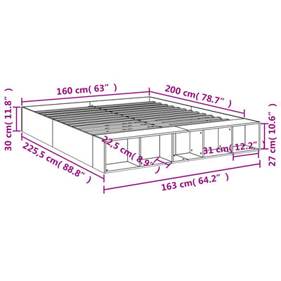 vidaXL sengestel 160x200 cm konstrueret træ røget eg