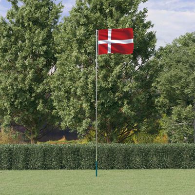 vidaXL Danmark flag og flagstang 5,55 m aluminium