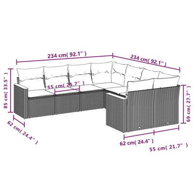 vidaXL sofasæt til haven 8 dele med hynder polyrattan sort