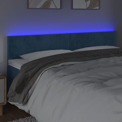 vidaXL sengegavl med LED-lys 180x5x78/88 cm fløjl mørkeblå