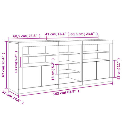 vidaXL skænk med LED-lys 162x37x67 cm hvid