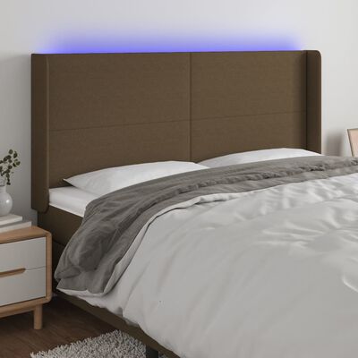 vidaXL sengegavl med LED-lys 183x16x118/128 cm stof mørkebrun