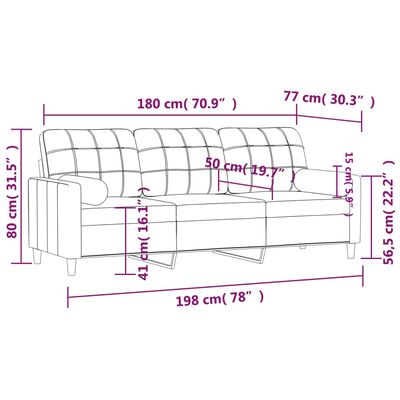 vidaXL 3-personers sofa med pyntepuder 180 cm stof vinrød