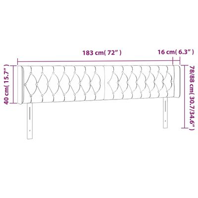 vidaXL sengegavl med LED-lys 183x16x78/88 cm stof lysegrå