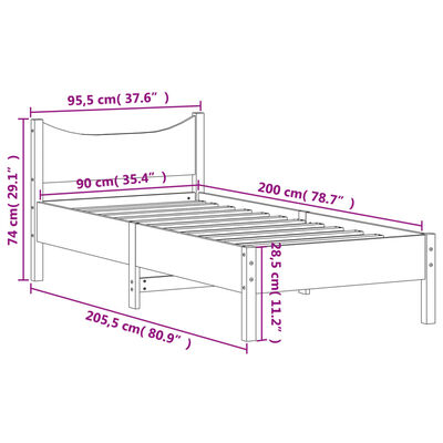 vidaXL sengeramme uden madras 90x200 cm massivt fyrretræ hvid