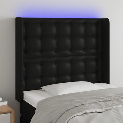 vidaXL sengegavl med LED-lys 103x16x118/128 cm kunstlæder sort