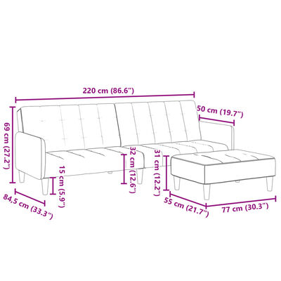 vidaXL 2-personers sovesofa med fodskammel stof stof