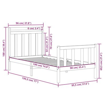 vidaXL sengeramme 90x190 cm Single massivt træ sort