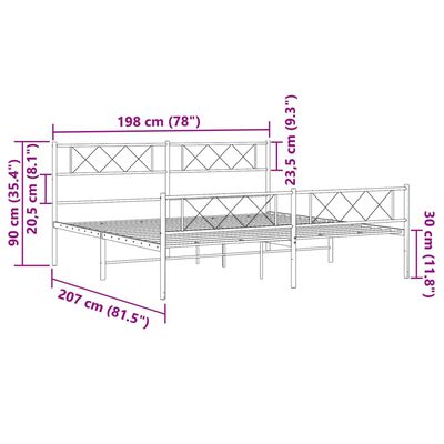 vidaXL sengeramme med sengegavl og fodgærde 193x203 cm metal hvid