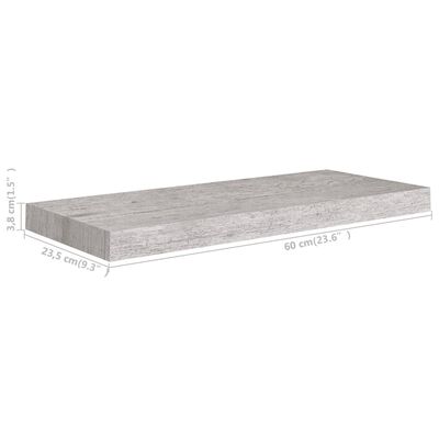 vidaXL væghylder 2 stk. 60x23,5x3,8 cm MDF betongrå