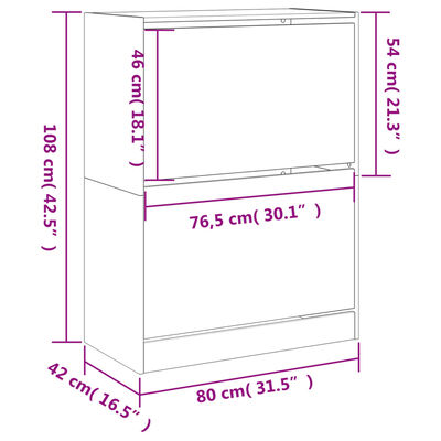 vidaXL skoskab med 2 vippeskuffer 80x42x108 cm hvid