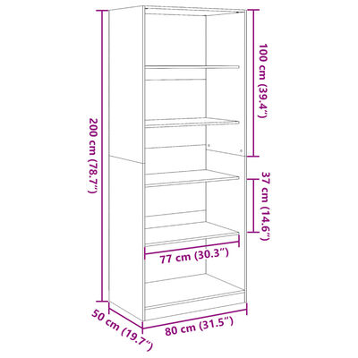 vidaXL klædeskab 80x50x200 cm konstrueret træ sort