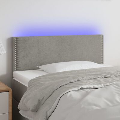 vidaXL sengegavl med LED-lys 80x5x78/88 cm velour lysegrå