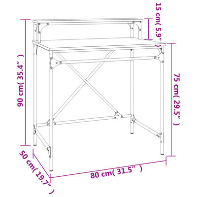 vidaXL skrivebord 80x50x90 cm konstrueret træ og jern brun eg