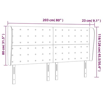 vidaXL sengegavl med kanter 203x23x118/128 cm stof gråbrun