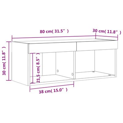 vidaXL sengebord med LED-lys 80x30x30 cm betongrå