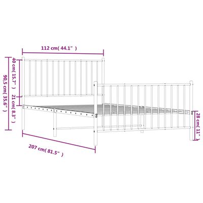 vidaXL sengeramme med sengegavl og fodgærde 107x203 cm metal hvid