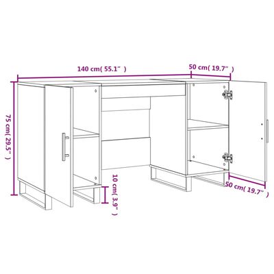 vidaXL skrivebord 140x50x75 cm konstrueret træ hvid højglans