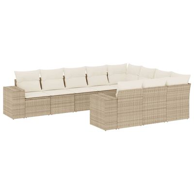 vidaXL sofasæt til haven 10 dele med hynder polyrattan beige