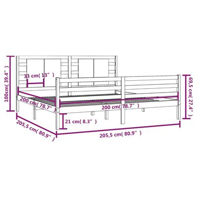 vidaXL sengestel 200x200 cm massivt fyrretræ sort