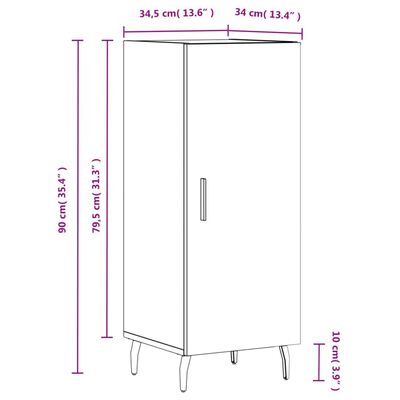 vidaXL skænk 34,5x34x90 cm konstrueret træ hvid højglans