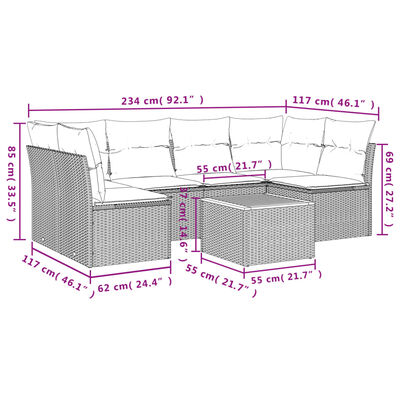 vidaXL sofasæt til haven 7 dele med hynder polyrattan sort