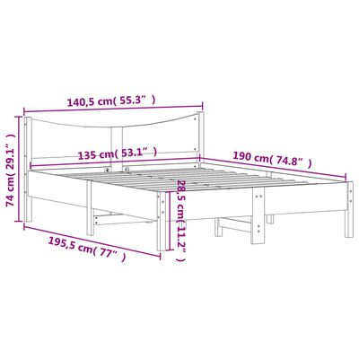 vidaXL sengeramme uden madras 135x190 cm massivt fyrretræ brun