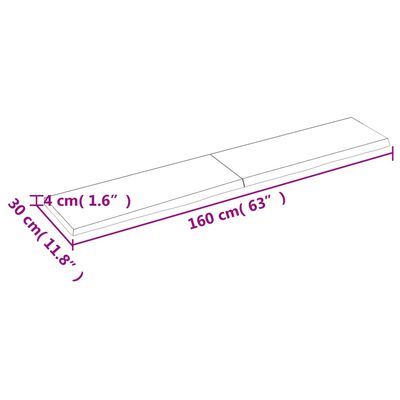 vidaXL væghylde 160x30x(2-4) cm ubehandlet massivt egetræ