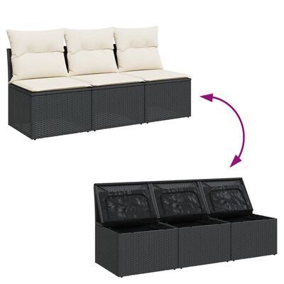 vidaXL 3-personers havesofa med hynder polyrattan sort