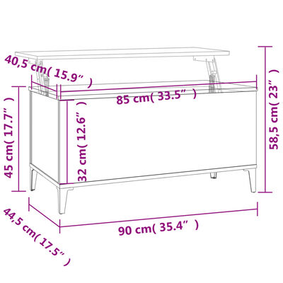 vidaXL sofabord 90x44,5x45 cm konstrueret træ røget egetræsfarve