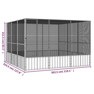 vidaXL fuglebur 302,5x324,5x211,5 cm galvaniseret stål antracitgrå