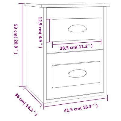 vidaXL væghængt sengebord 41,5x36x53 cm grå sonoma-eg